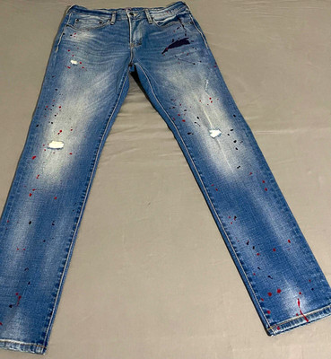 PRPS Mens Blue Medium Wash Denim Jeans Stretch Slim Straight Distressed