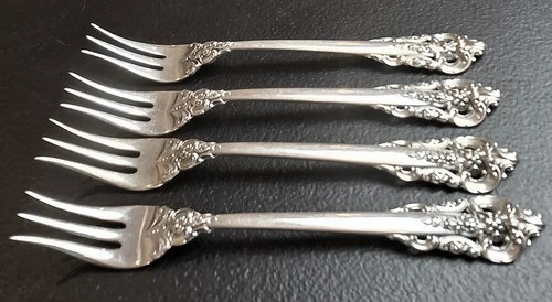 Wallace Grande Baroque Sterling Silver 4 Cocktail Seafood Forks Lot C