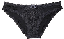 Victoria's Secret Dream Angels Black Silky Smooth Lace Cheekini Panties Bow xS