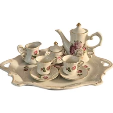 Miniature Bone Chine Rose Floral Childs Tea Set With Tray 