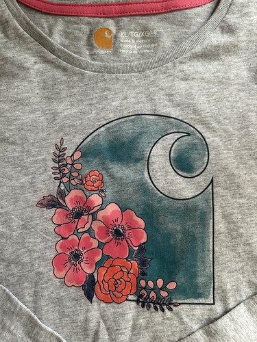 New Carhartt Girls Size XL 14 Long Sleeve Crew neck Graphic Shirt Moon Flowers - Picture 5 of 8