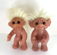 Lot Of 2 Vintage 8" Thomas Dam 1977 Troll White Hair 1 With Pointed Ears