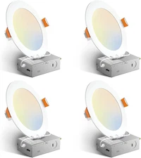4 Pack 6 Inch 5CCT Ultra-Thin LED Recessed Ceiling Light with Junction Box, 2700