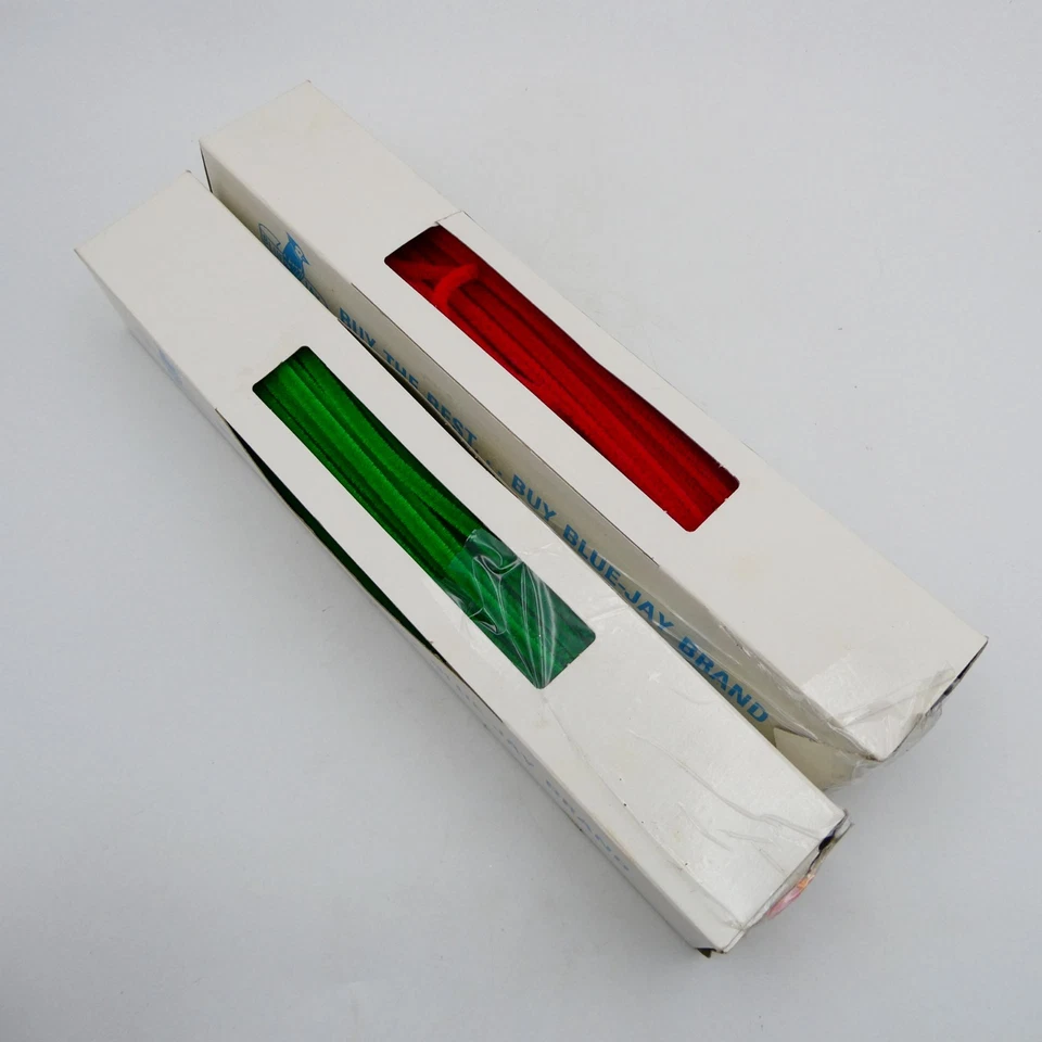 VTG Blue Jay Brand Chenille Stems Pipe Cleaners 2 Open Boxes Red Green Christmas - Image 2 of 4