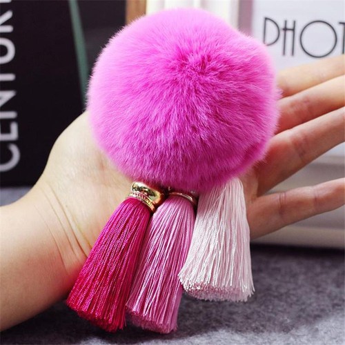 Rabbit Fur Ball Key Chain Pompom Fluffy Bag Pendant Keyring Charm Chains Jewelry - Picture 23 of 34