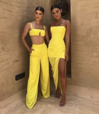 HOUSE OF CB LONDON PALOMA ASYMMETRICAL TUBE DRAPED CORSET CIFFON DRESS YELLOW XS