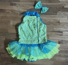 Hot Green And Blue Sequin Weissman dance costume Child XXL Jazz Costume