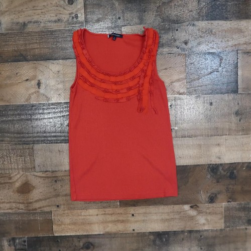 Anne Klein Small Ribbed Red Orange Ruffle Neck Tank Top - Picture 2 of 6