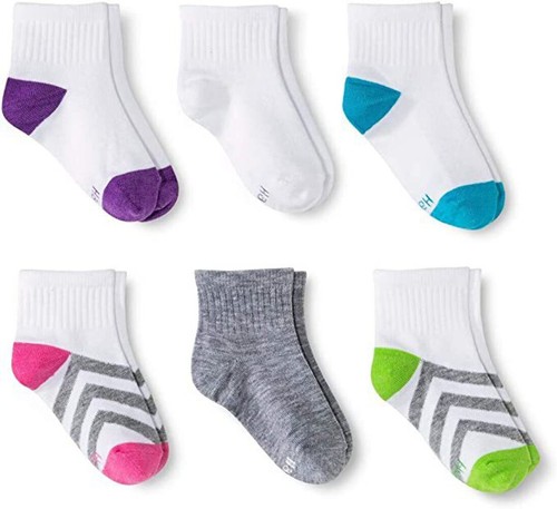 Hanes Girls Premium 6 Pack Athletic Ankle Socks Assorted ( Small ) Shoe Sz 6-10 - Picture 2 of 4
