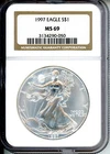 1997 American Silver Eagle S$1 ASE NGC MS69 MS-69 milk spots