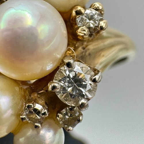 Anillo de oro macizo de 14k con diamantes y perlas / tamaño 6,85 / 5,6 gramos - Imagen 5 de 15