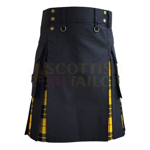 Falda falda escocesa híbrida hecha a mano negra con MacLeod of Lewis tartán para hombre talla personalizada - Imagen 3 de 7