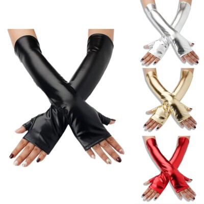 Innovative und kantige stylische fingerlose Lederhandschuhe mit 40 cm