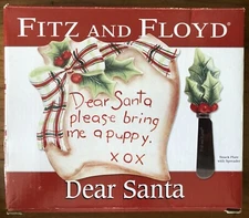2009 Ceramic Fitz & Floyd Dear Santa BRING ME A PUPPY Snack Plate Spreader & Box