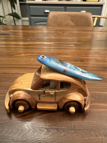 Volkswagen VW Beetle with Surf Board Wooden Model Tiki Beach Surfing Hippie Core - Picture 2 of 9
