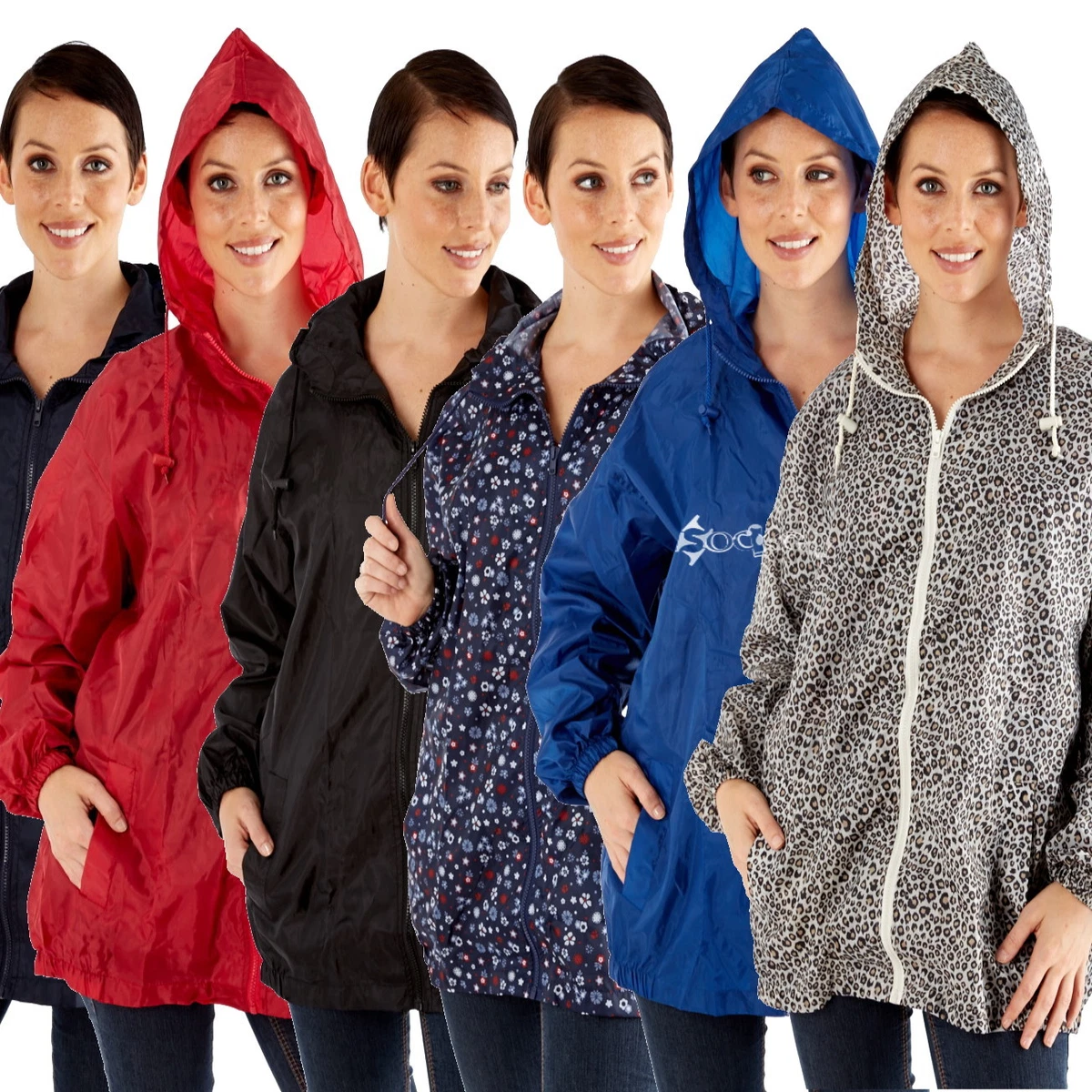 Ladies Hooded Kag in a Bag Rain Coat Cagoule Pocket Jacket Kag Mac Festival  | eBay
