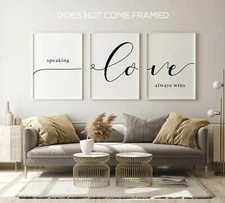 Speaking Love Wins, Set of 3 Poster Prints, Minimalist Home Wall Art Decor
