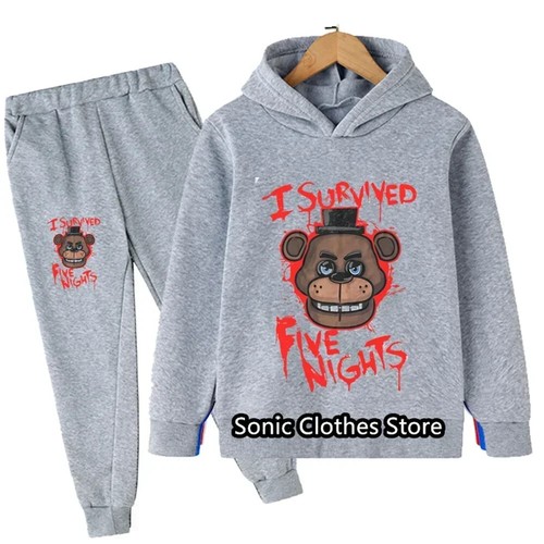 FANF Hoodie Set Kids 2pcs Five Nights at Freddy Cartoon Hooded +pants Tracksuit - Picture 29 of 32