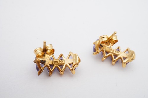 14k Yellow Gold Tanzanite Earrings A9 - Picture 4 of 7