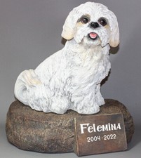 Bolonka Maltese Urn Dog Ashes Memorial Stone Plaque Sculpture Pet Grave Tribute