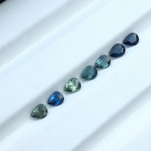 Natural (Unheated) teal blue green sapphire pear cut beautiful color 7 pieces - Picture 2 of 6