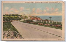 1947 Postcard Scenic Highway Overlooking Bay Pensacola Florida FL
