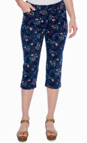 St John's Bay Classic Stretch Fabric Secretly Slender Navy Floral Capri NWT - Picture 1 of 4