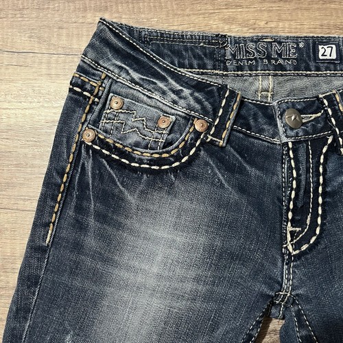 Miss Me Jeans Women’s Sz 27 Irene Bootcut Stitch Dark Wash Flap Pockets - Picture 10 of 14