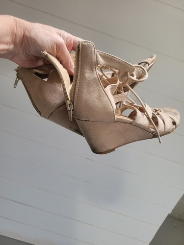 London Rag Womens Leather Zip Wedge Heels Gladiator Sandals Beige Size 4 - Picture 7 of 7
