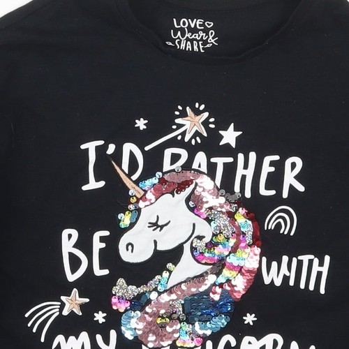 F&F Girls Black Cotton blend Cropped T-Shirt Size 9-10 Years - I'd - Picture 7 of 12