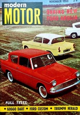Modern Motor Mag Nov 1959 Ford Anglia XK Falcon Custom 300 Triumph Herald