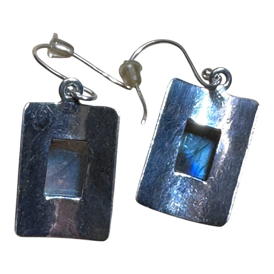 RH Macy & Co Fine Jewelry Labradorite Sterling Silver Rectangle Earrings Hook - Image 4 of 4