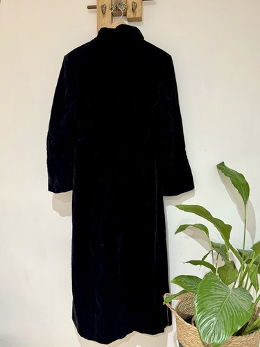 Vintage Y2K 90s 00s River Island Velvet Black Long Trench Coat Jacket Size 16 - Picture 2 of 5