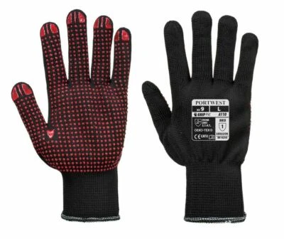 1 x Portwest A110 Nylon Polka Dot Grip Glove PVC High Dexterity Breathable
