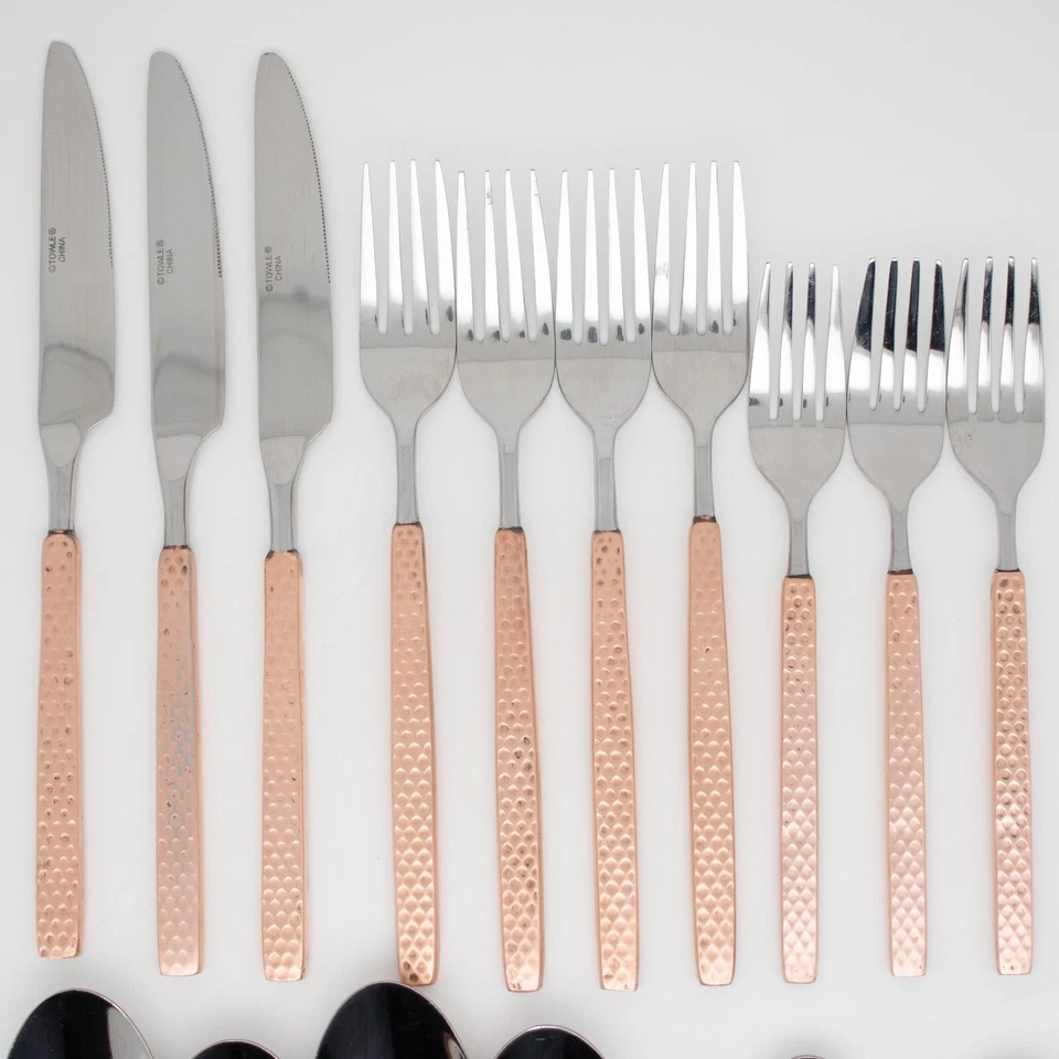 (18) Cuchillos Tenedores Cuchillos Mango Cobre Cuchillos Cucharas Cubiertos de Acero Inoxidable Towle Lawton Foto 2 de 4