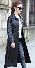 Women Leather Coat Mid Length Jacket Handmade Genuine Leather Coat