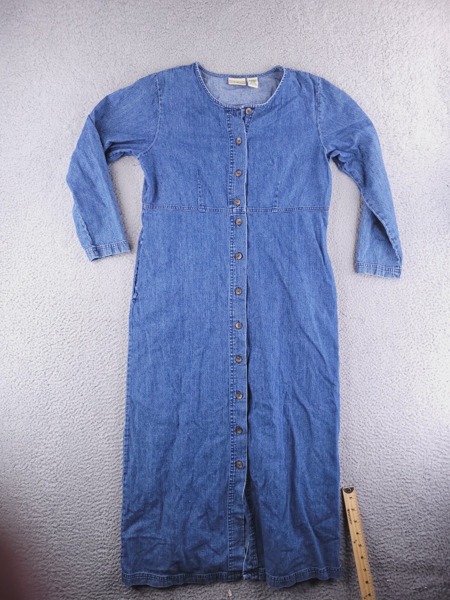 LL Bean Dress Womens 10 Pet Denim Jean Button Shirt Dress Long
