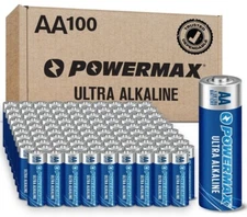 AA Alkaline Batteries 24 or 100 Pack Powermax 10 Year Shelf Life Long Lasting