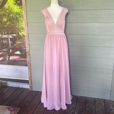 JJ  s House A-line V-Neck Floor-Length Lace Chiffon Bridesmaid Dress