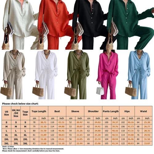 Damen Baggy Arbeit Reversausschnitt Damen 2 Stück Outfits Langarm Lounge Sets - Bild 3 von 35