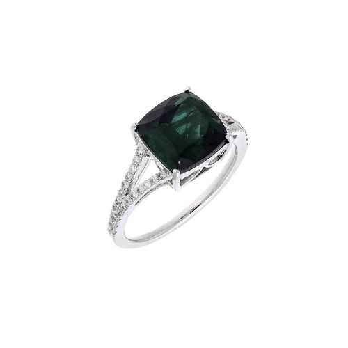 3.86 Ct Green Tourmaline & Natural Diamond Prong Ring 14k Solid White Gold - Picture 4 of 5