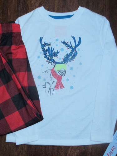 Cat & Jack Kids Christmas Holiday Pajama Set Reindeer Plaid Size S (6/7) NWT - Picture 2 of 6