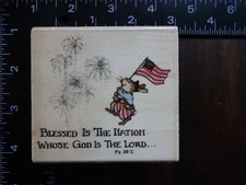 Holly Pond Hill BLESSED BE THE NATION Rabbit Patriotic Rubber Stamp UPTOWN