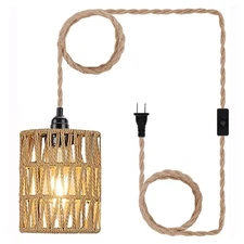Boho Plug in Pendant Light, Hanging Light with Plug in Cord, Ceiling Lamp Rat...
