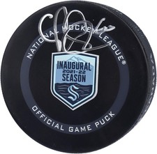 Chris Driedger Kraken Signed 2021-22 Inaugural Season Official Game Puck