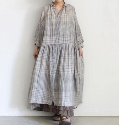 Chemise longue en lin ICHI Antiquites à col à carreaux excellent état - Photo 1/4