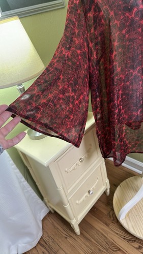Maggie Barnes For Catherines Top Womens 2X Blouse Tuxedo Ruffled Sheer Paisley - Picture 2 of 6