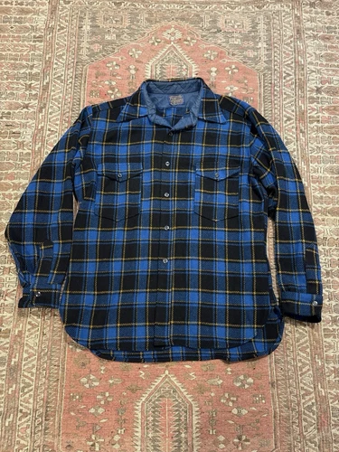 Vintage Pendleton Mens Flannel Shirt XL Heavy Wool Button Down Blue Plaid USA