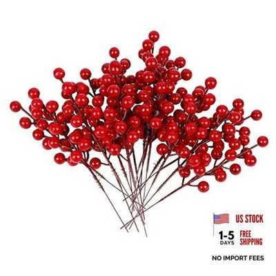 24 Pack 8 Inch Christmas Faux Picks Winter Berry Sprigs, Artificial Red