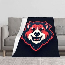 Stylish Red  Black Bear Head Flannel Blanket - Durable Soft Cozy for Sofa